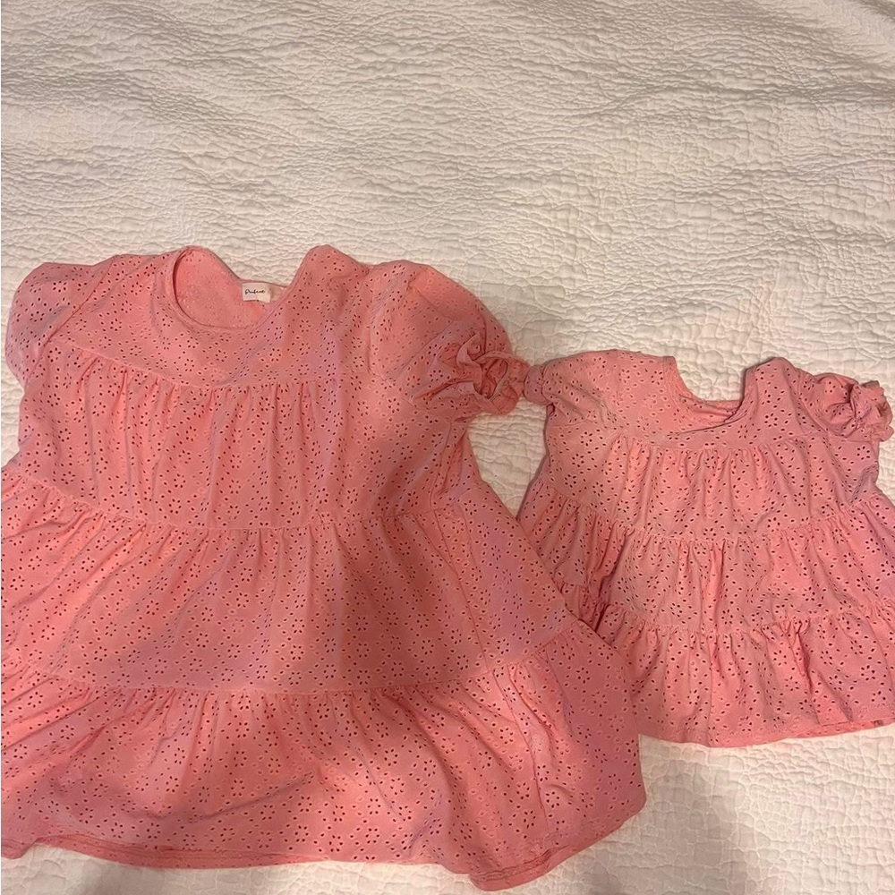 Matching Mommy and Me Pink Eyelet Shirts
